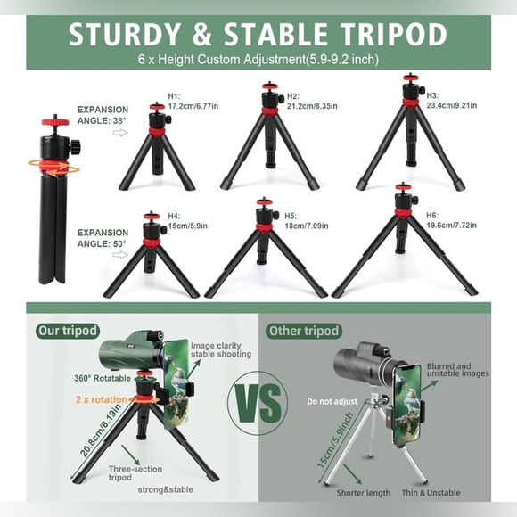 12 X 56 HIGH POWER MONOCULAR TELESCOPE 8 PC SET NEW IN BOX MSRP $100 - Picture 6 of 9